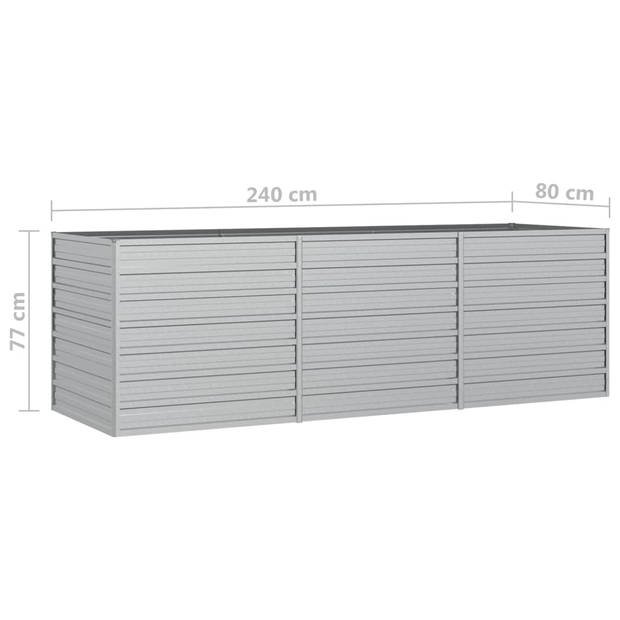 vidaXL Plantenbak verhoogd 240x80x77 cm gegalvaniseerd staal zilver