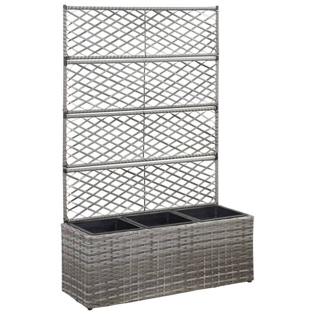 The Living Store Latwerkplantenbak - poly rattan - 83x30x130cm - grijs - met 3 potten