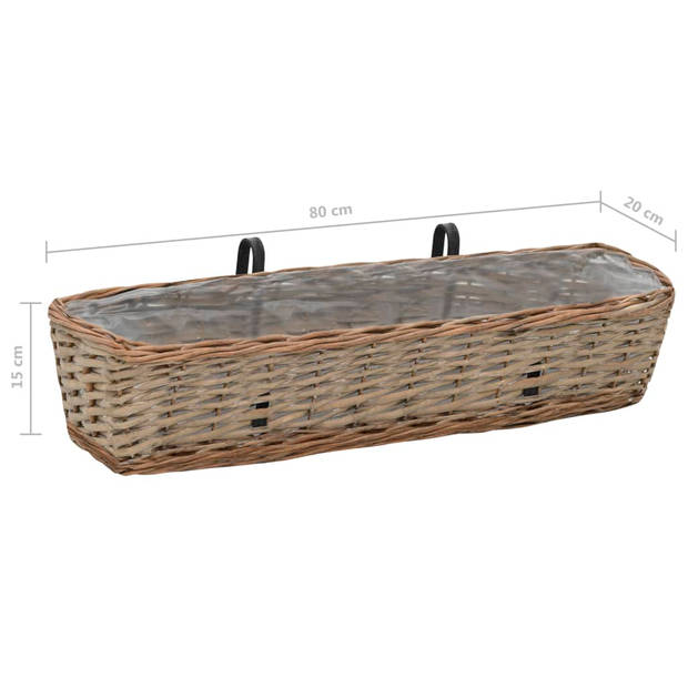 The Living Store Rattan Balkonbakken - 80 x 20 x 15 cm - Bruin Wicker en PE-voering