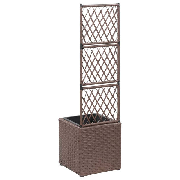 vidaXL Latwerkplantenbak verhoogd met 1 pot 30x30x107 cm rattan bruin