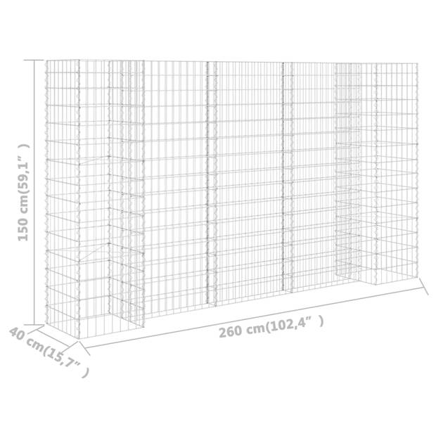 vidaXL Gabion plantenbak H-vormig 260x40x150 cm staaldraad