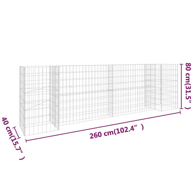 vidaXL Gabion plantenbak H-vormig 260x40x80 cm staaldraad