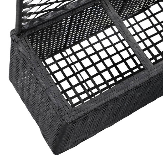 The Living Store Latwerkplantenbak - Poly Rattan - Zwart - 83x30x130 cm - 3 Potten