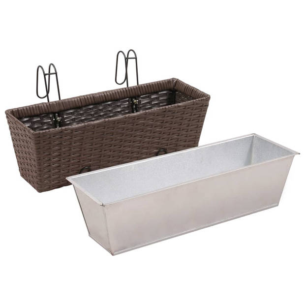 The Living Store Hangplantenbakkenset - Rattan - 2 poten - Zinken potten - Bruin