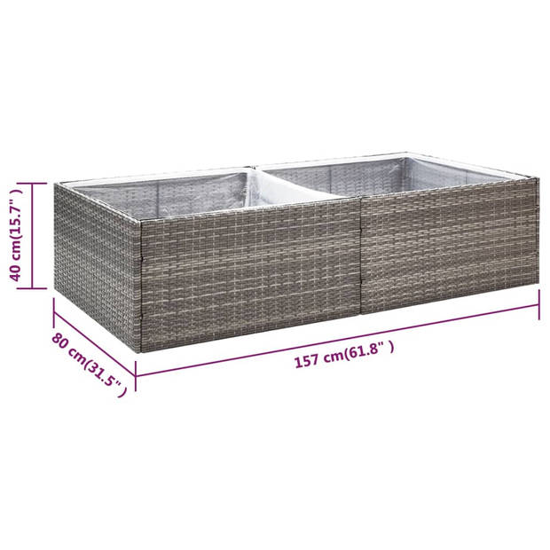 vidaXL Plantenbak 157x80x40 cm poly rattan grijs