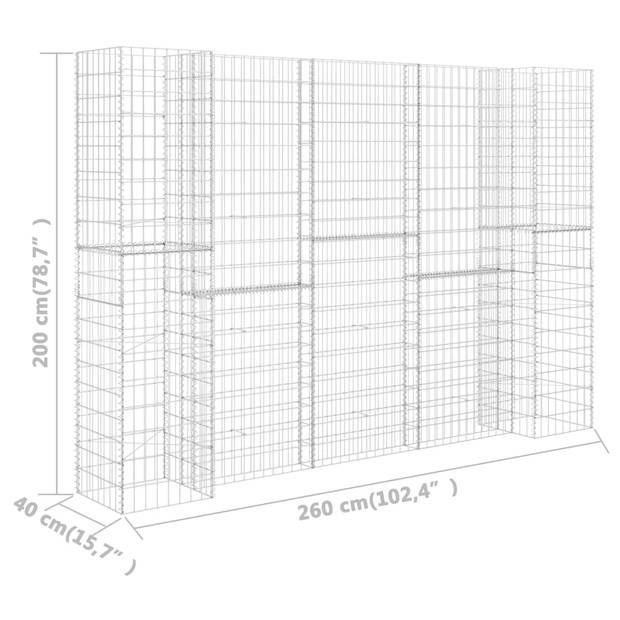 vidaXL Gabion plantenbak H-vormig 260x40x200 cm staaldraad