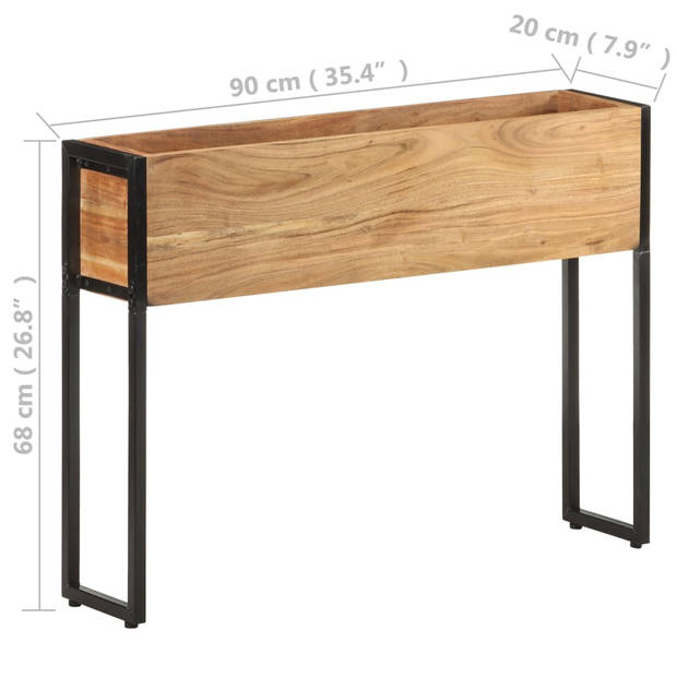 The Living Store Houten Tuinbak - 90 x 20 x 68 cm - Massief acaciahout - Gepoedercoat ijzer