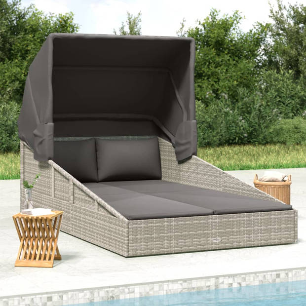 The Living Store Ligbed met Dak - Grijs - PE-rattan - 200 x 114 x 128 cm - Schuimkussen