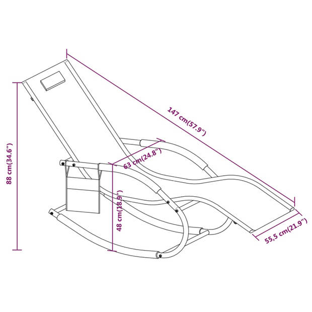 The Living Store Schommelende ligbed - Loungestoel - 147 x 63 x 88 cm - Crème - Sterk gepoedercoat stalen frame -