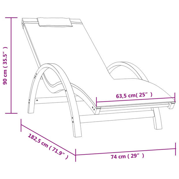 The Living Store Ligbed - Grijs - Textileen en Massief Populierenhout - 182.5 x 74 x 90 cm - Comfortabele loungestoel