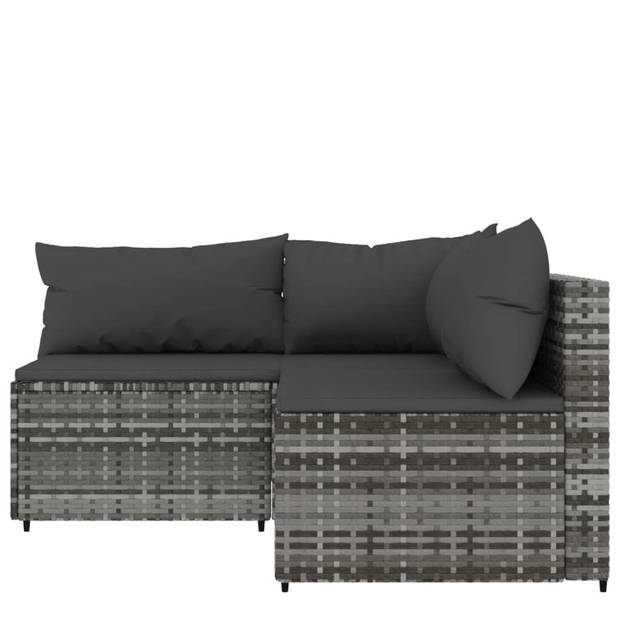 The Living Store Loungeset - Grijs - Hoekbank 63x63x57.5cm - Middenbank 63x63x57.5cm - Inclusief kussens
