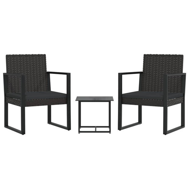 The Living Store Loungeset Zwart - Stof met PE-rattan - 1-zitsbank - Tafel - 2 kussens