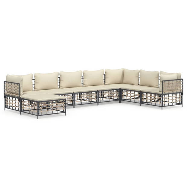 The Living Store Loungeset - Antraciet - Hoekbank 72x72x66cm - Middenbank 72x70x66cm - Voetenbankje 70x70x34cm - Beige