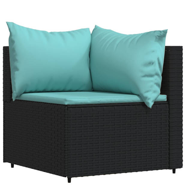 The Living Store Loungeset Hoekbank Zwart - 63 x 63 cm - Weerbestendig PE-rattan