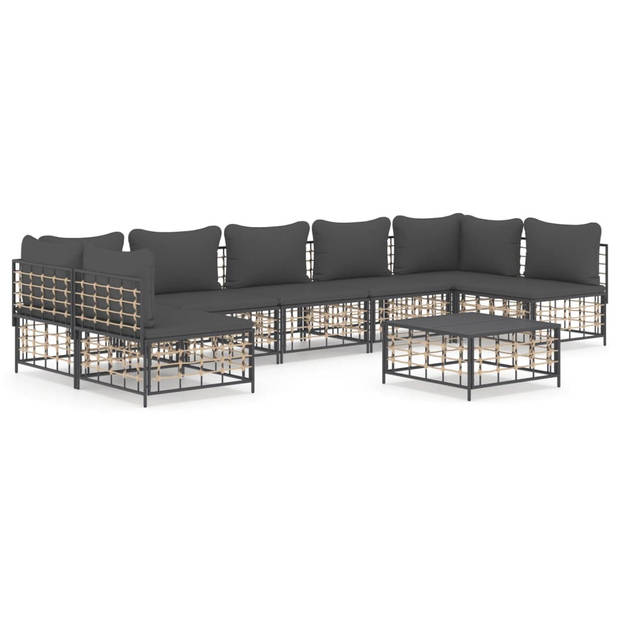 The Living Store Loungeset Antraciet - Poly Rattan - Modulair Ontwerp - 72x72x66 cm - Weerbestendig - Stevig Stalen