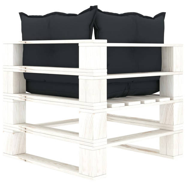 The Living Store Pallet Hoekbank - 70 x 67.5 x 60.8 cm - Grenenhout - Antraciet en wit