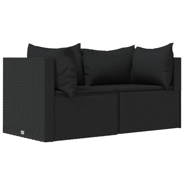 The Living Store Loungeset Modular - Hoekbank - Zwart - 63x63x57.5cm - Weerbestendig - Gehard glas - Comfortabele