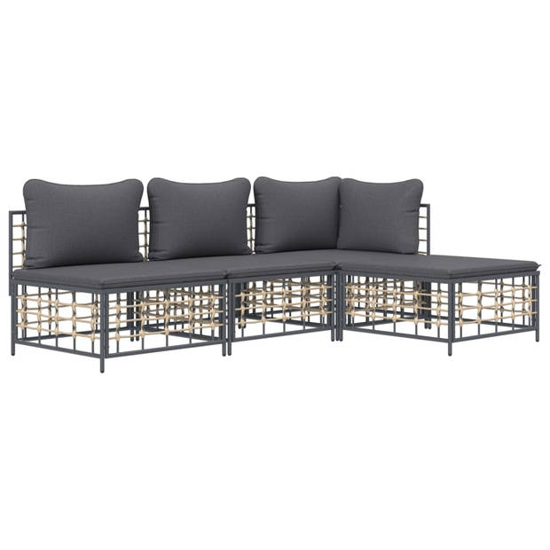 The Living Store Loungeset - Hoekbank Antraciet - Poly rattan