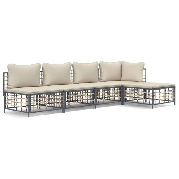 The Living Store Hoekbank Antraciet - Poly Rattan - 72 x 72 x 66 cm - Weerbestendig