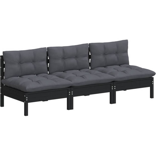 The Living Store Sofa Outdoor - Massief grenenhout - Zwart - 63.5 x 63.5 x 62.5 cm