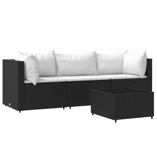 The Living Store Loungeset A - Hoekbank en Middenbank - Zwart - 63x63x57.5 cm - Inclusief kussens