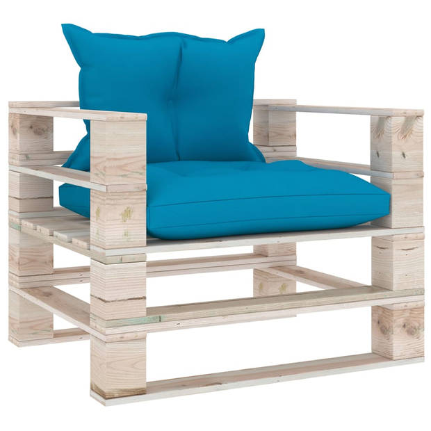 The Living Store Pallet Armstoel - Tuinmeubel - 80x67.5x62 cm - Grenenhout - Blauw