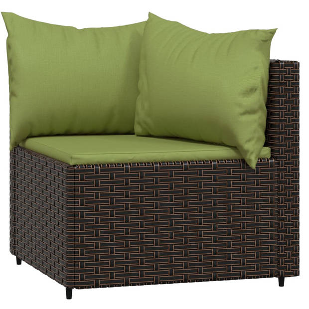 vidaXL 3-delige Loungeset met kussens poly rattan bruin