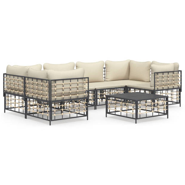 The Living Store Loungeset Hoekbank Antraciet - 72x72x66 cm - Weerbestendig Poly Rattan