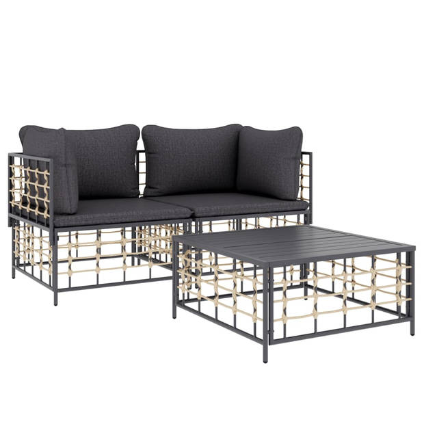 The Living Store Loungeset Antraciet - Poly Rattan - Hoekbank 72x72x66 cm - Weerbestendig