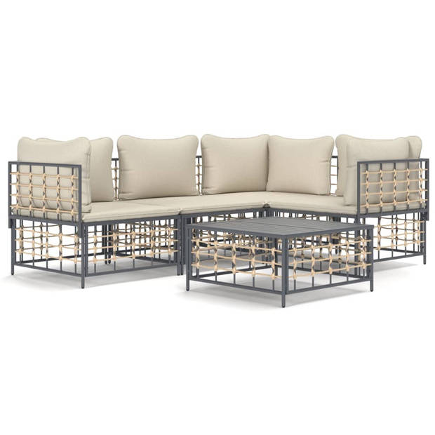 The Living Store Loungeset hoekbank - antraciet - poly rattan - 72 x 72 x 66 cm - weerbestendig