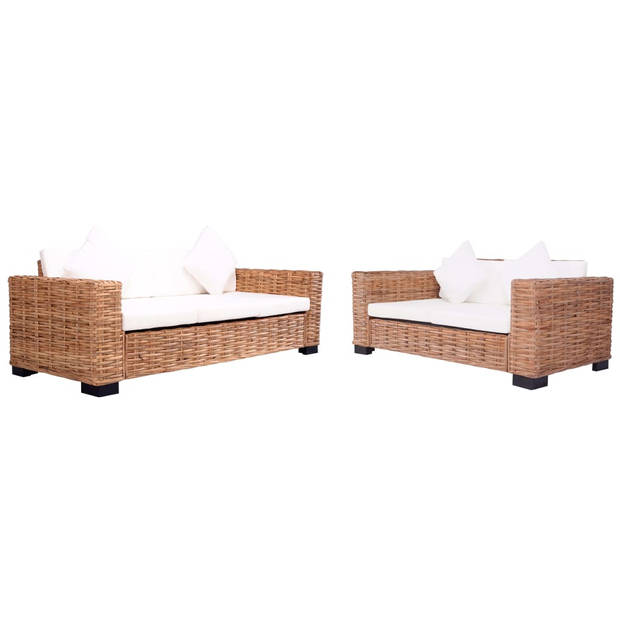 The Living Store Rattan Bankstel - Tuinmeubelen - 2-zitsbank 157x80x67 cm - Natuurlijk rattan