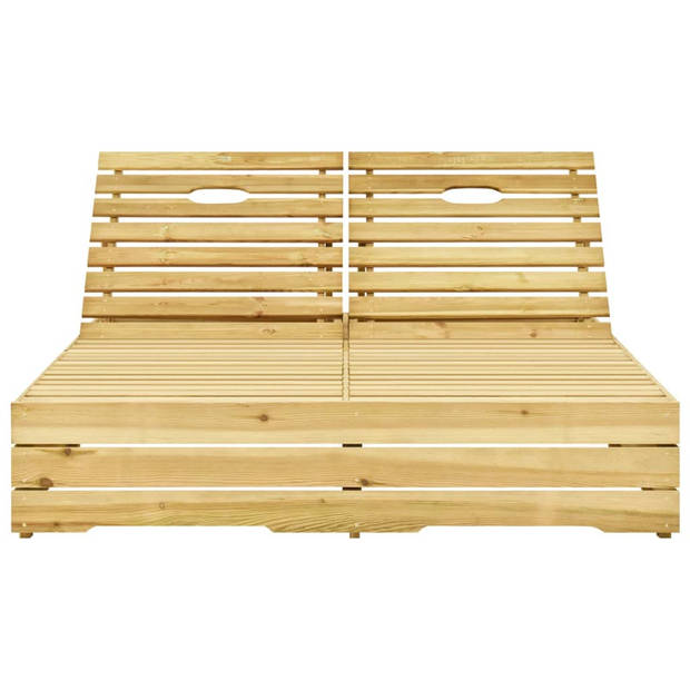 The Living Store Houten Loungebed - 2-persoons Tuinbed - Groen Kussen - Grenenhout - 198 x 135 x (30-75) cm