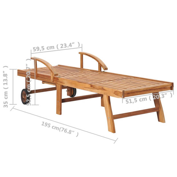 The Living Store Teakhouten Ligbed - Verstelbaar - Inclusief bijzettafel en kussen - Rood kussen - Afmetingen- 195 x