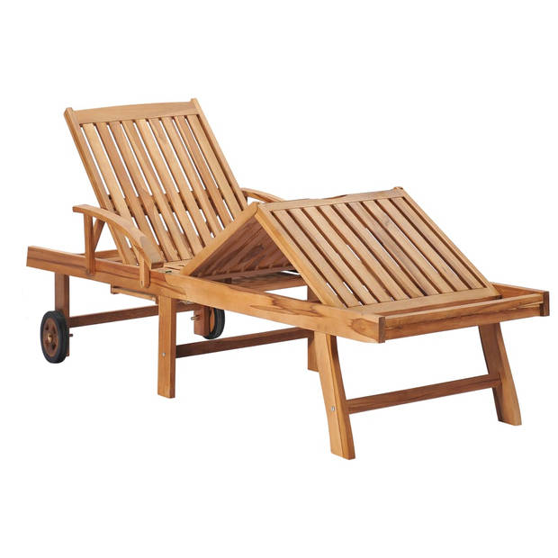 The Living Store Houten Loungebed - Teakhout - Ligbed met verstelbare rugleuning - 195 x 59.5 cm - Inclusief kussen