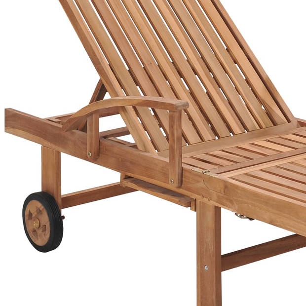 The Living Store Houten Loungebed - Ligstoel - 195x59.5 cm - Teakhout - Antraciet kussen