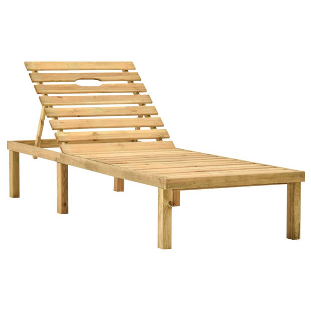 The Living Store Ligstoel Grenenhout - Houten loungebed - 200x70x(31.5-77) cm - Verstelbare rugleuning - Inclusief