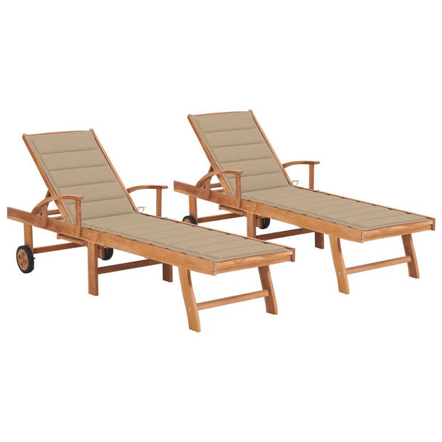 The Living Store Houten Loungebed - Teakhout - Ligbed met verstelbare rugleuning - 195 x 59.5 cm - Inclusief kussen