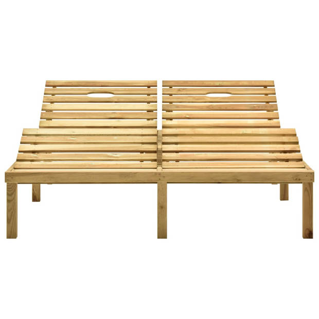 The Living Store Houten Loungebed 2-persoons - 200x138x(31.5-77) cm - Verstelbare rugleuning - Grenenhout