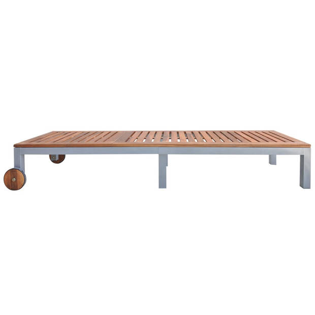 The Living Store houten ligstoel - Acaciahout en gegalvaniseerd staal - 207x70 cm - Verstelbare rugleuning