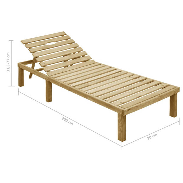 The Living Store Loungebed - Hout - 200x70x(31.5-77) cm - Verstelbare rugleuning