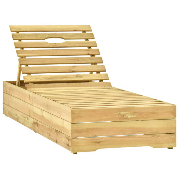 The Living Store Loungebed - Hout - 198x68x(28-75)cm - Verstelbare rugleuning - Groen kussen