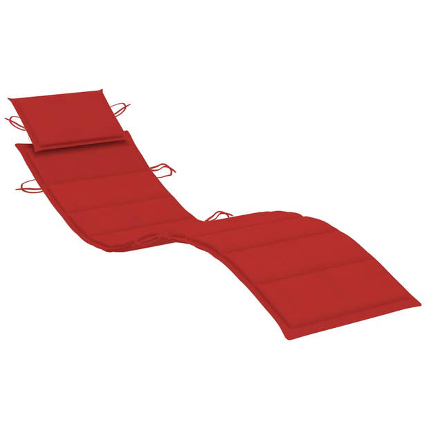 The Living Store Schommelende Ligstoel - Teakhout - 60x180x73 cm - Rood kussen