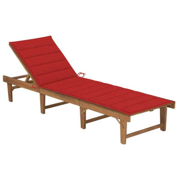 The Living Store Ligstoel Acaciahout - 200 x 61 x 30/86 cm - Rood kussen