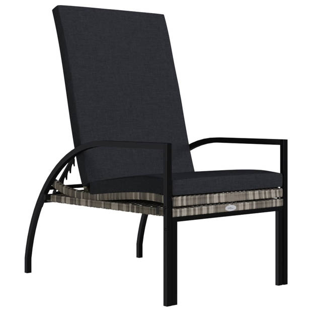 The Living Store Ligbed - Grijs Rattan - 195 x 60 x 55-102 cm - Verstelbare rugleuning - Stevig stalen frame