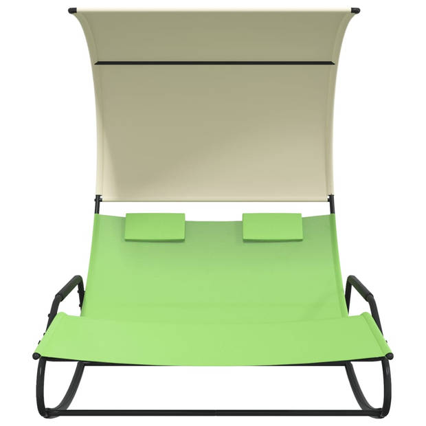 The Living Store Dubbele Ligstoel - Groen/Crème - Textileen - Polyester - 175.5 x 137.5 x 182.5 cm