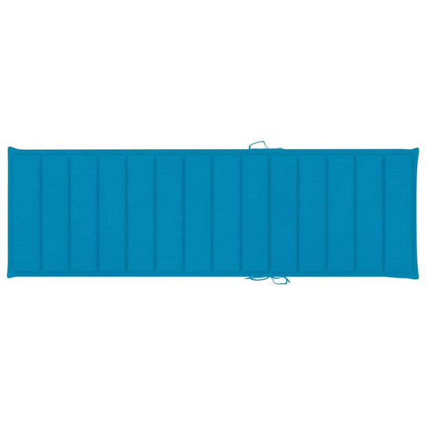 The Living Store Loungebed Houten - Ligstoel - 200 x 70 x (31.5-77) cm - verstelbare rugleuning - blauw kussen