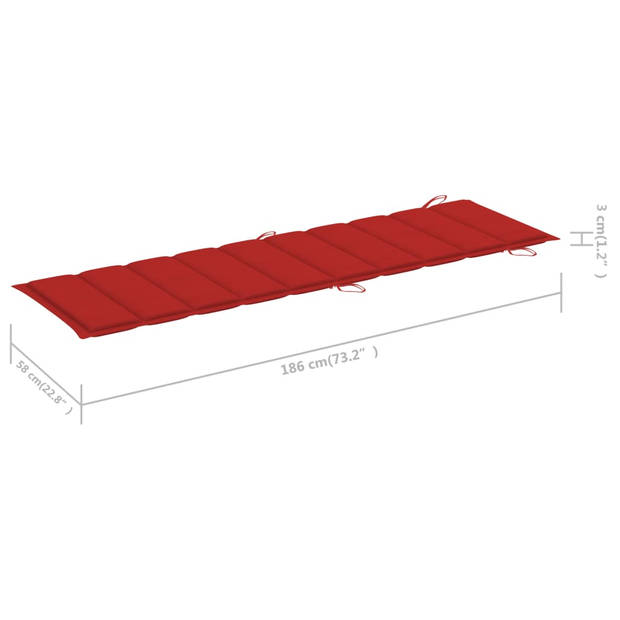 The Living Store Acacia Houten Ligbed met Tafel - 184x55x64 cm - Rood Kussen