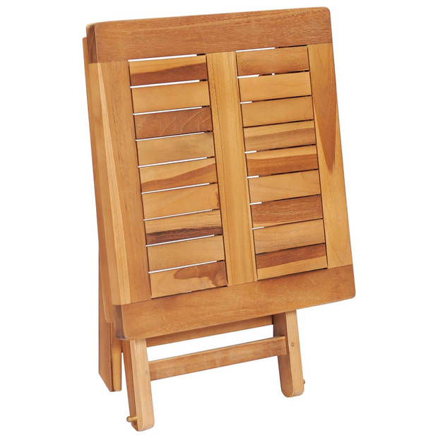 The Living Store Teak Ligbed met Bijzettafel - 195x59.5 cm - Verstelbaar - Inclusief Kussen