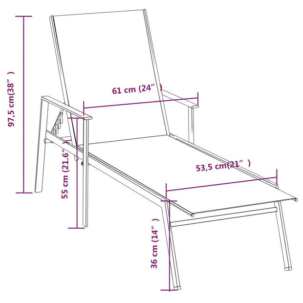 The Living Store Verstelbare Ligstoel Tuinmeubel - 191 x 61 x 97.5 cm - Grijs