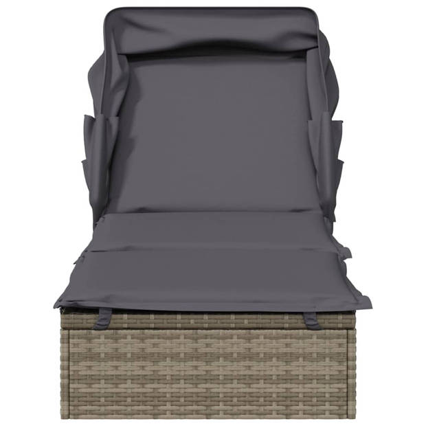 The Living Store Ligbed s - Ligbed met dak - Grijs - PE-rattan - 213 x 63 x 97 cm - Verstelbare zitting - Inklapbaar